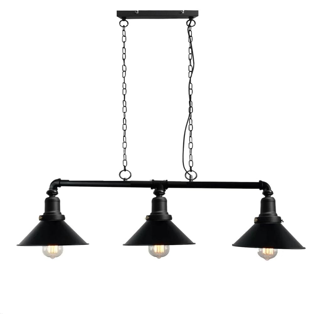 Lustre steampunk haut de gamme en métal noir avec 3 suspensions géométriques rétro E27