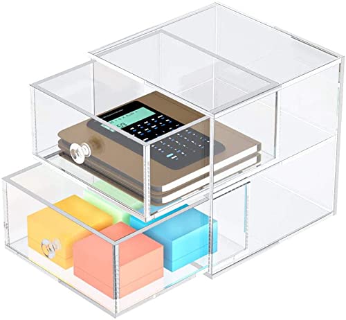 SHARMA PLASTICS Acrylic Drawer Organizer and Storage, Clear Desk Drawer Storage Case, Display Container for Stationery/Office Supplies/Bathroom/Home (2 Drawer)