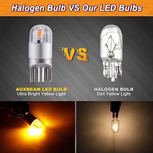 Auxbeam 194 LED Bulb Amber/Yellow, T10 LED Bulbs W5W 168 2825 LED Replacement Bulbs 3030 Chipsets for License Plate Side Marker lights, Map Door Courtesy Dashboard Reading Lights (2 PCS)