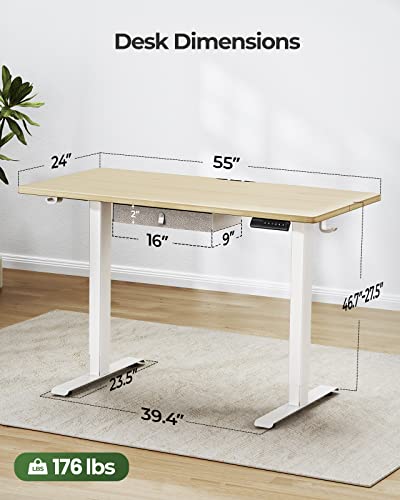 Marsail Standing Desk With Drawer, 55X24 Inch Adjustable Height Standing Desk, Electric Stand Up Desk, Sit Stand Home Office Desk, Ergonomic Workstation For Home Office Computer Gaming Desk #TOP2