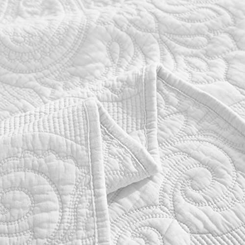 Brandream White Quilt Set Cotton Twin Size Farmhouse Comforter Set Vintage Paisley Matelasse Bedspread Coverlet Set(White Paisley) #TOP7