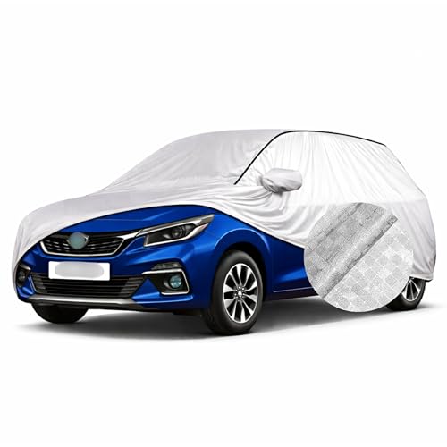 Image of SEAZEN Waterproof Car Cover for Maruti Suzuki Baleno | Dustproof, UV & Scratch Resistant Soft Cotton Lining | Triple Stitched, Mirror Pockets & Elastic Hem | Metallic Silver with Black Piping