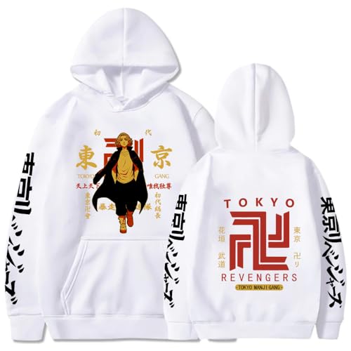 Anime Sudaderas Tokio vengers Manjiro Sano Sudadera con Capucha para Hombre Sudadera con Capucha de Manga Larga para Hombre Ropa de Hip Hop (Blanco,M)