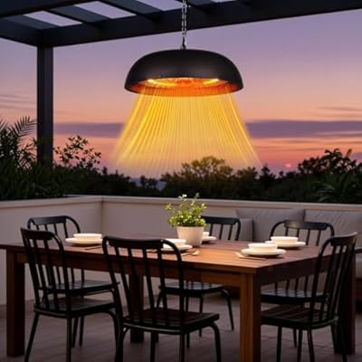 Cobuy Infrared Electric Patio Heater, 1500W Outdoor Heaters for Patio with Overheat Protection,1500W Hanging Ceiling Mounted Infrared Patio Heater with IP55,Cord-Free Design (black)