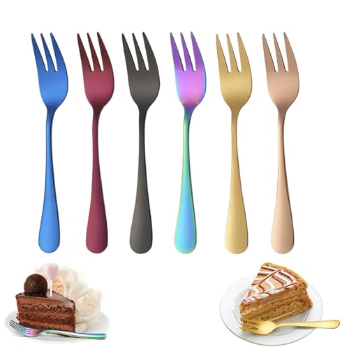 AMSGANK Kuchengabel Set, 6 Stück Edelstahl Kleine Gabeln Set Hochglanzpoliert Dessertgabeln Obstgabeln Tortengabeln für Hause Restaurant Festspiel Im Freien Spülmaschinenfest
