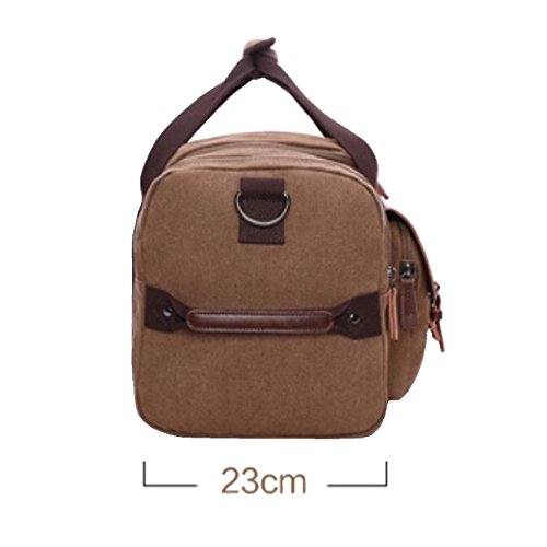 Queenie - Large Unisex Canvas Overnight Travel Tote Luggage Weekend Duffel Bag Shoulder Bag Gym Bag (Model 8830 Coffee)