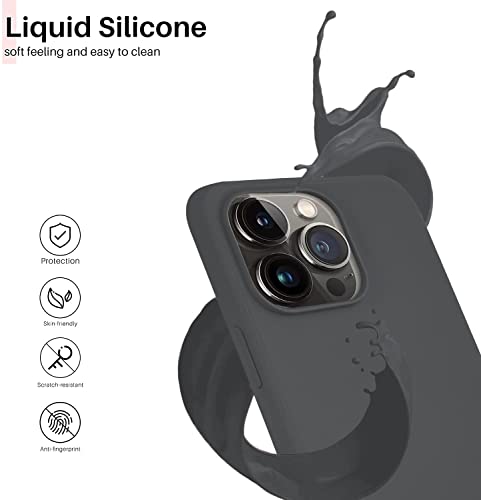 Image of Elzzi Compatible with iPhone 14 PRO MAX Case, Liquid Silicone Case, Full Body Protective Cover, Shockproof, Slim Phone Case, Anti-Scratch Soft Microfiber Lining, 6.1 inch - (Grey)