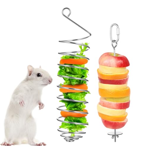 YBEATY 2 PCS Rat Enrichment Toys Stainless Steel Vegetable Holder Enrichment Foraging Toy Foraging Hanging Feed Tool Fancy Mice Cage Accessories Puzzle Toy Hanging Rodent Toys Slow Feeder for Parakeet