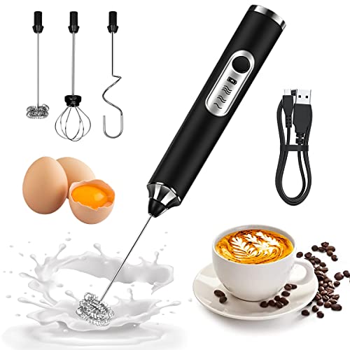 DAQI Milk Frother, USB Rechargeable Stirrers, Electric Hand Whisk 3 Adjustable Speeds with 3 Steel Beaters, Suitable for Coffee, Chocolate, Hot, Matcha, Stirring Eggs