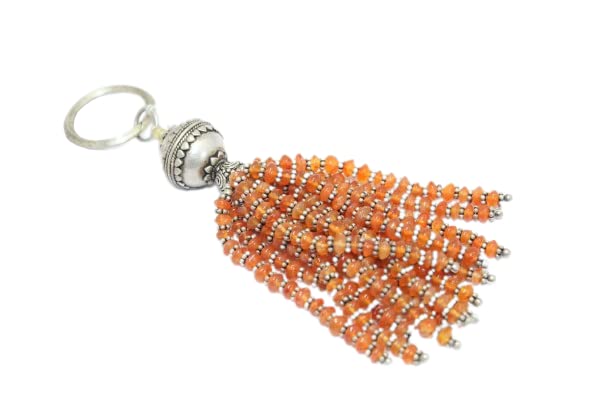 PH Artistic Key Chain 925 Solid Sterling Silver For Charms Key Holder Carnelian Stone D41