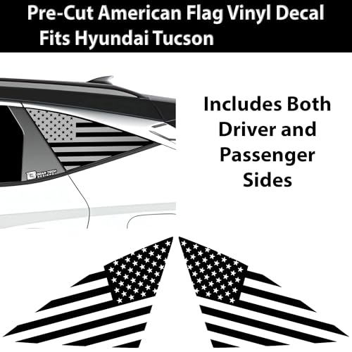 Image of BOGAR TECH DESIGNS Precut Quarter Window American Flag Vinyl Decal Sticker Compatible with Hyundai Tucson 2022-2025, Matte Black