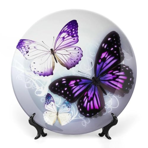 Plato decorativo de porcelana Bone China blanco y morado miniatura 1