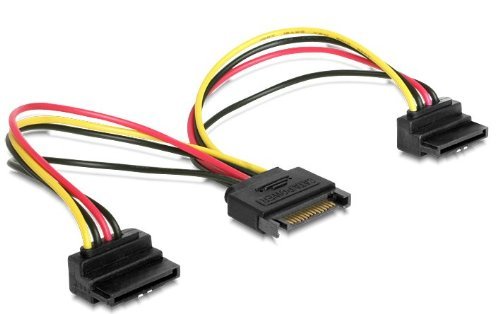 DeLOCK 3 x Cable de alimentación SATA Y de 15 pines a 2 x SATA HDD, con clip de metal, en ángulo, original [60128] solo original PolyBag