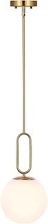 Modern Gold Globe Pendant Light White Globe Glass Shade Brushed Brass Fi...