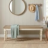 Roundhill Furniture Prato Two-Tone Distressed Oak Wood Dining Bench, Antique White