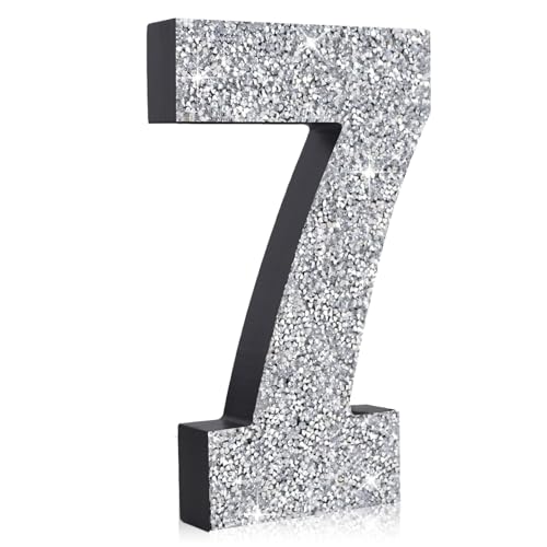 BAOOOFUL 7.8 Inch Glitter Number Table Centerpiece 0-9 Diamond Number 7 Birthday Table Decorations,Wooden Centerprise Digit 7 for Birthday,Chrismas,Graduation,Wedding,Anniversary Party Decorations