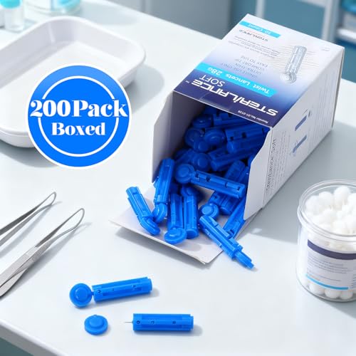 200 Stücke Lanzetten Stechhilfe, 28 G Steril Lanzetten Blutzucker, Universal Blutlanzetten für Blutzuckermessung Kapillare Blutentnahme Krankenhaus Sicherheitslanzetten Lanzettiergerät