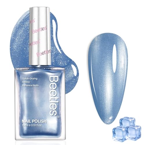 Beetles Pearl Blue Nail Polish - Quick Dry Nail Polish Blue Lakeside Ripple Shiny Long-Lasting Fingernail Art Effect for Romantic Salon-Quality - 0.51Fl Oz/15ML