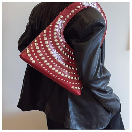 Image of CUXVA Studded Purses Y2k Shoulder Bag 90s Punk Women Small Shouder Purse PU Leather Designer Handbags