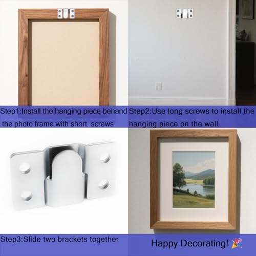 Image of 4 Pairs Stainless Steel Flush Mount Bracket Interlocking Headboard Hardware for Picture Hangers,Interlocking Heavy Duty Photo Frame Hook,Interlock Bracket Furniture Connector (Silver)