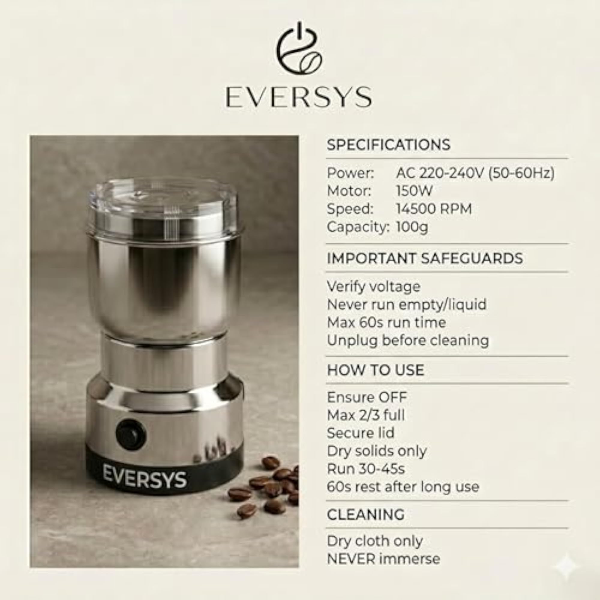 Electric Spice Grinder Mini Mixer for Coffee & Masala