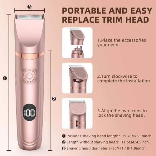 Lady Shaver for Women,3-in-1 Wet & Dry Use Bikini Trimmer for Women,Electric Painless Razor for Legs,Body,Private Area,Sensitive Skin (Rose) - Image 6