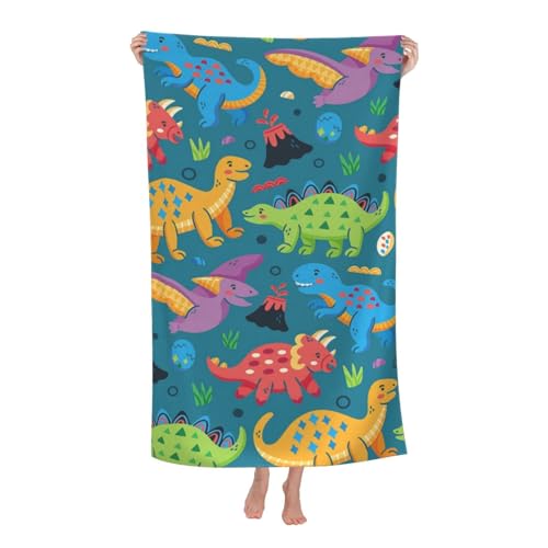 GUIZIYAO Serviette de Plage Dinosaure, Serviette de Bain pour Enfant, 75 x 150 cm, Microfibre, Bleue