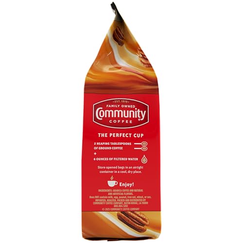 Community Coffee Pecan Praline Flavored Medium Roast Premium Ground 12 Oz Bag, Medium Full Body Sweet Hints of Pecan, 100% Select Arabica Coffee Beans