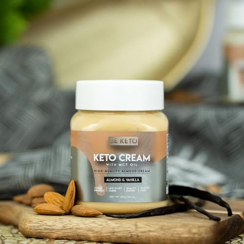 BeKeto Keto Creme Mandel und Vanille mit MCT Öl pflanzlicher Aufstrich für vegane Keto freundliche Lebensmittel glutenfrei 250g