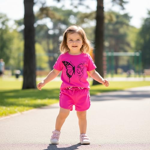 Image of Toddler Girl Clothes Kids Summer Outfits Short Sleeve Leopard-Print T-Shirt and Shorts 2 Piece Set 2-8 Years