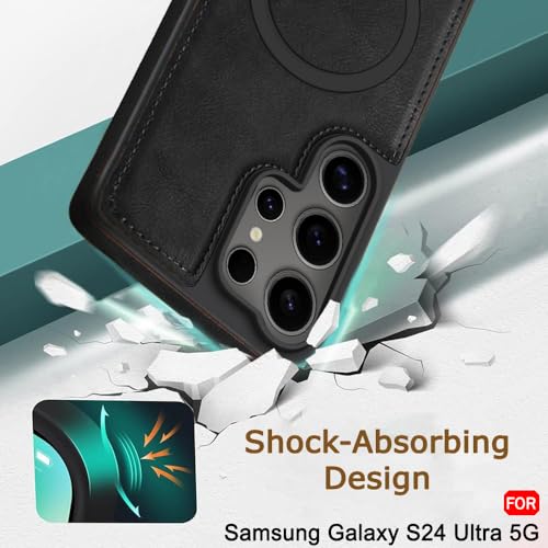 Image of TheGiftKart Genuine Leather Finish Back Cover Case for Samsung Galaxy S24 Ultra 5G | Raised Edges for Camera & Screen Protection | Shockproof Stunning Minimalist Design (MagSafe Compatible, Black)