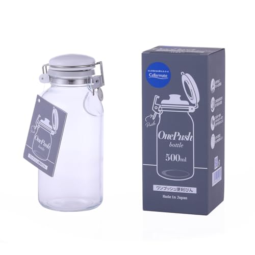 セラーメイト 【新タイプ】 保存 瓶 ワンプッシュ 便利びん 調味料入れ ドレッシング ボトル ガラス 容器 500ml 日本製 302035の商品画像（Amazon）