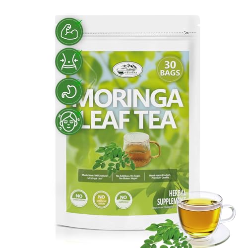 Premium 30 Moringa Leaf Tea Bags, 100% Pure Moringa Leaf Tea.Supports Immunity, Energy & Digestion, No Sugar, No Caffeine, No Gluten, Vegan.