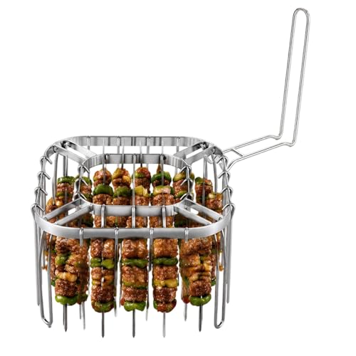 Air Fryer Skewer Rack Round, Chicken Drumstick Holder for Grill, Vertical Air Fryer Skewer Rack with Tongs & Skewers, Roasting Rack for Fryers, Barbecue Rack for Chicken Veggies Seafood (Sliver#A)