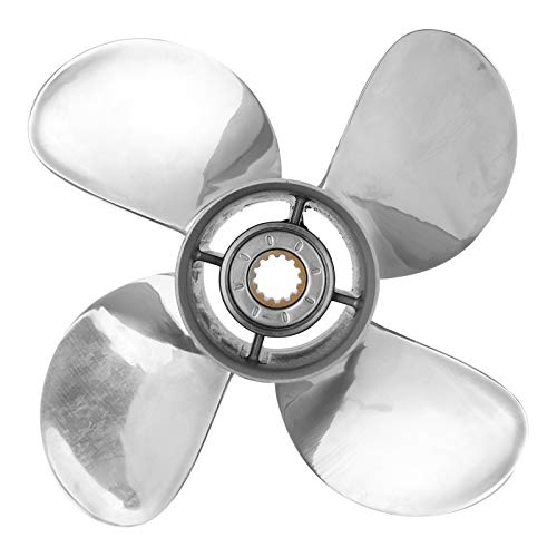 FOKH Außenborder-Propeller, 4-Blatt-Edelstahl 11 5 / 8x12 RH Außenborder-Motopropeller mit 13 Keilzähnen, Polierte Oberfläche Wendepunktpropeller Ersatz für Yamaha 25-60 PS