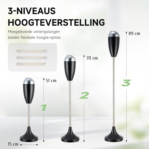 CO-Z Standaschenbecher Edelstahl Aschenbecher mit Deckel für Drinnen Höhenverstellbar Stand Aschenbecher 50,8 – 88,9 cm Standascher (Schwarz)