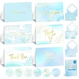 Decorably 24 Pack Gold Foil 6x4in Light Blue Thank You Cards with Envelopes & Stickers, 6 Elegant Designs for Friends, Family, Loved Ones, Blank Inside - All Occasions, Wedding, Gifting, Mailing