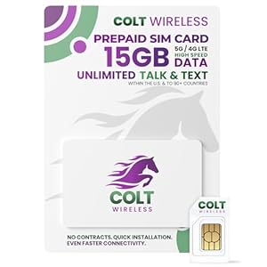 Colt Wireless Prepaid Sim Card USA, 30 Day Prepaid Cell Phone Plan, 15GB 4G LTE/5G Unlimited Data SIM Card, Talk & Text 90+ Countries, Mobile Hotspot