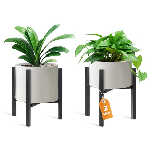 AZADESJET Pflanzenständer 2er Set, verstellbarer Blumenständer, moderner Metall Blumenhocker und stabiler Pflanzenhocker, robust für Innen & Außenbereich, passend für 20–30 cm Blumentöpfe, Schwarz