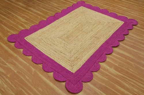 Tapis de couloir Kilim en jute tressée robuste avec bordure festonnée élégante