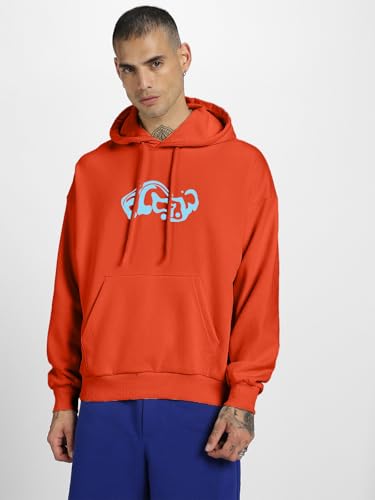 Image of Veirdo Polycotton Spun Oversized Fit Hooded Sweatshirt Full Sleeves Front Chest Graphic Printed Drop Shoulder Jumper Hoodie for Men (Sizes: S to 3XL)