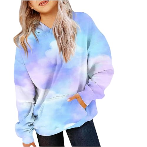 Girls Tie Dye Hoodies Shirts Long Sleeve Cute Loose Warm Sweatshirt With Pockets Kids Preppy Casual Clothes