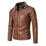 Lederjacke herren schaffell echtleder - Lässige motorrad bikerstil jacke mantel Herren Aaron Lederjacke mit abnehmbarer Kapuze | Kunstlederjacke Übergangsjacke Ledermantel Herren Leather Jacket Men Winter Outdoor Jacke