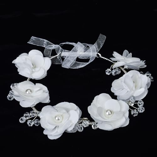 2 Pcs First Communion Accessories Set Girls White Floral Wreath Lace Veil Comb and Floral Crown Set, White 22 Incies2