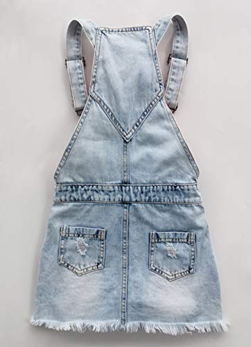 Image of KIDSCOOL SPACE Baby Little Girls Fox Flowers Embroidered Lace Denim Overall Dress