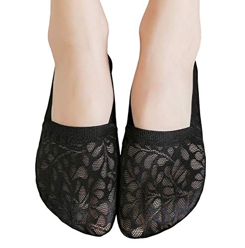 lifevv 5 Pairs Womens No Show Low Cut Cotton Lace Non Slip Socks (5 colors)
