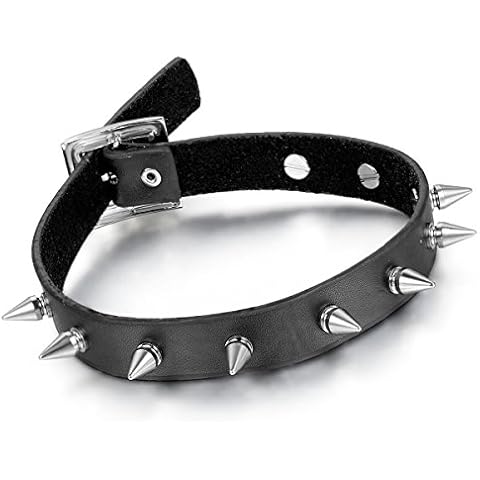 Oidea Womens Punk Spiked Leather Choker Collar Necklace with Adjustable Size Buckle Cover
