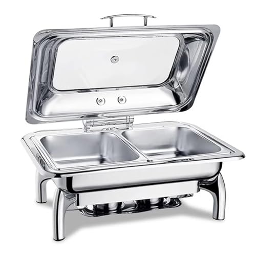 Juego de platos para rozaduras de buffet, calentador de alimentos de acero inoxidable con bandeja de agua para catering, bodas, fiestas, solución elegante y duradera para servir