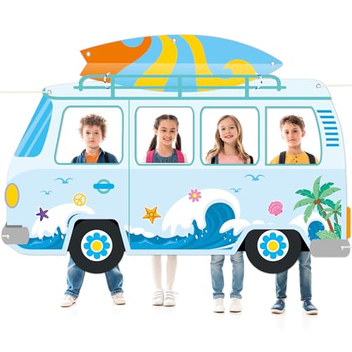 Summer Beach Bus Shaped Photo Prop Selfie Frame Party Decor 66 x 46in Large Fabric Surfing Photo Background Banner Backdrop Sea Wave Sign Photo Booth Props Birthday Baby Shower Hawaiian Party Supplies