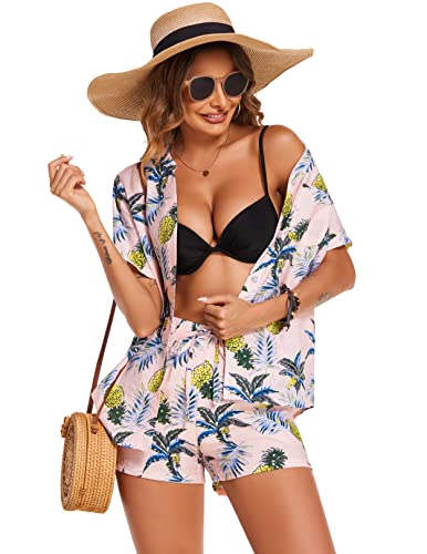 Ekouaer Two Piece Beach Outfits For Women Pjs Tropiacl Print Loungewear Set Comfy Tracksuits Plus Size Pj Lounge Sets (Pink Pattern,Xl) #TOP2